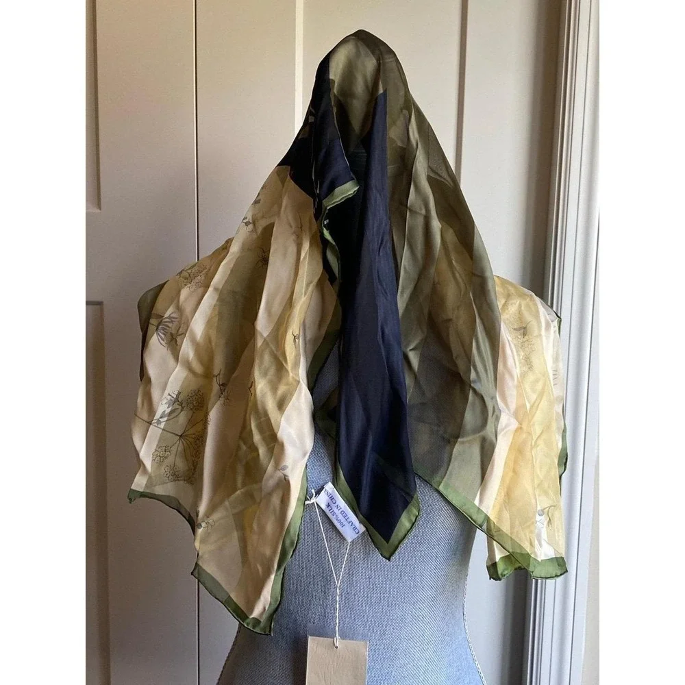 Jia Yang Silk Scarf Square Multi Color Luxury Neck Hair Purse Accessory